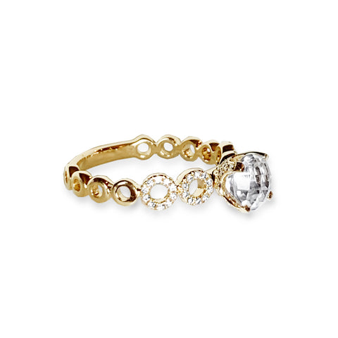 Anillo de compromiso de moda de diseñador con topacio blanco y diamante en oro de 14k MR45624A