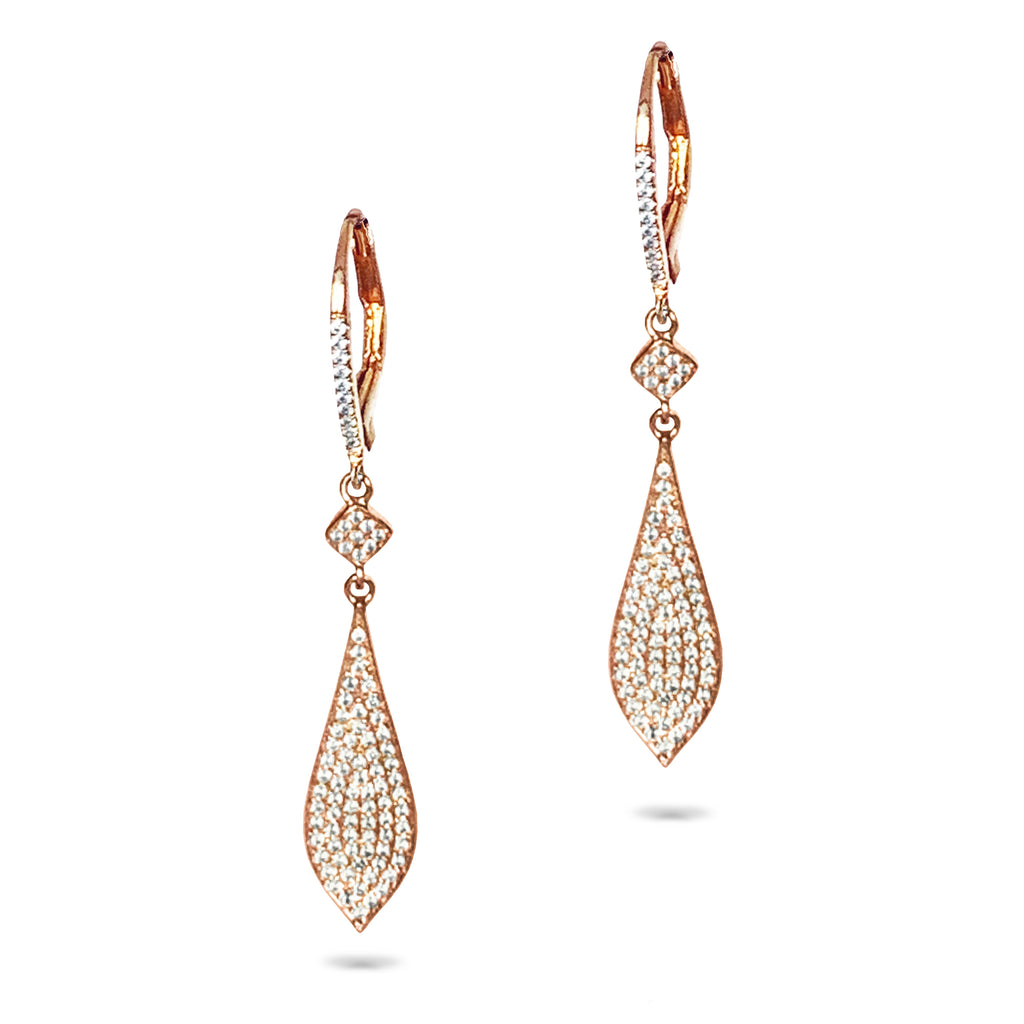 14k gold Art Deco Kite Diamond Pave Earrings in ME23493