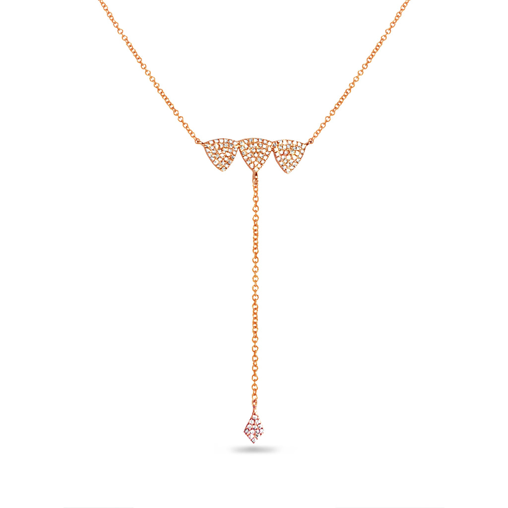 14k gold three trillion diamond pave discs lariat necklace MN71437