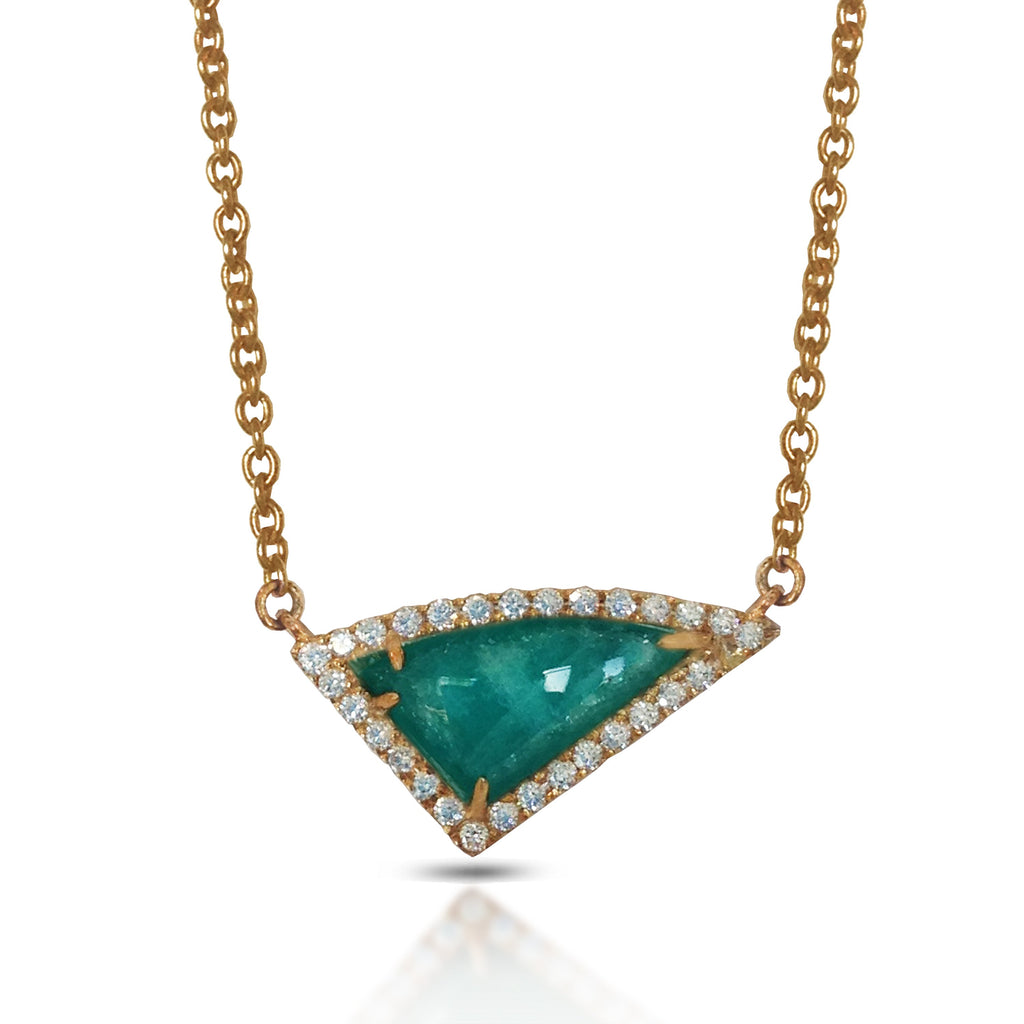 Collar de moda de amazonita triangular irregular de diamantes en oro de 14 quilates ON1AMZ