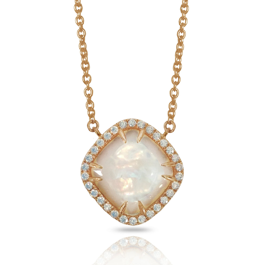 14K Mother of Pearl Cushion Diamond Necklace ON3MP