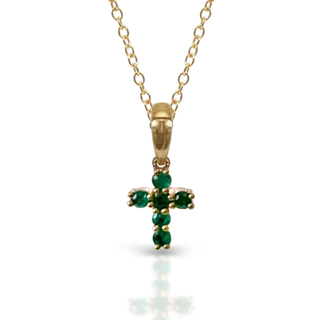 14K Petite Emerald Cross Pendant P10936E