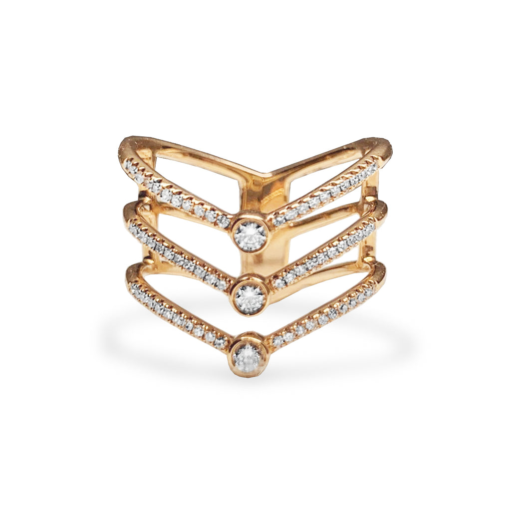 14k gold diamond V shaped designer fashion stack ring R551618