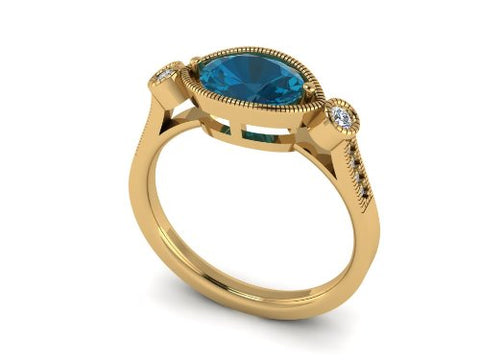 Anillo de compromiso de moda con doblete de topacio azul Londres con cojín de oro de 14 quilates R8489