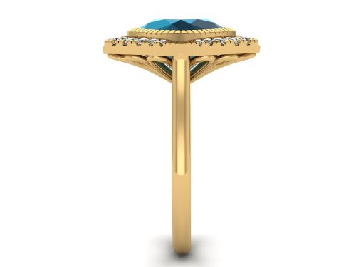 Almofada ouro 14k london blue topázio fashion anel MR4547
