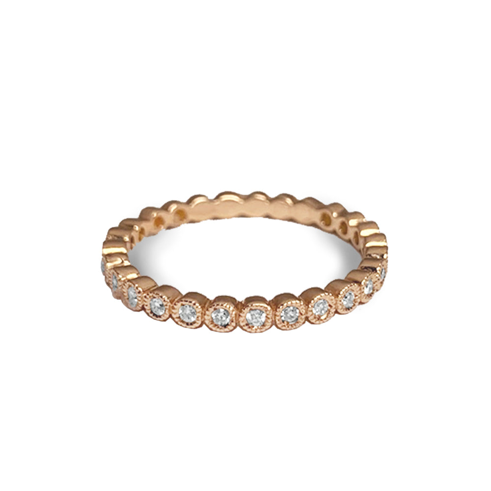 14K Beaded Gold Diamond Wedding Band Stack Ring R35332