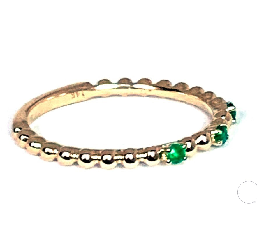 14k gold beaded emerald fashion stack ring SR38281E