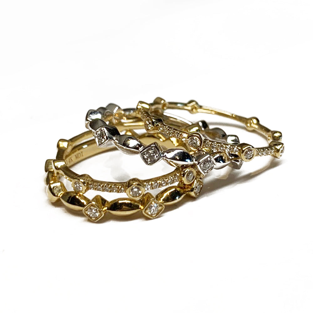 Anillo de oro de 14k con bisel y diamantes a la moda SR40781