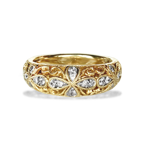 Anel de moda cruzado de diamante em ouro 14k MR42553