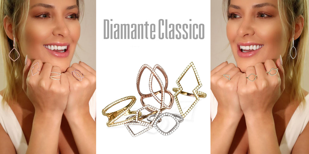 Anillo de moda geométrica con diamantes de oro de 14k FR259
