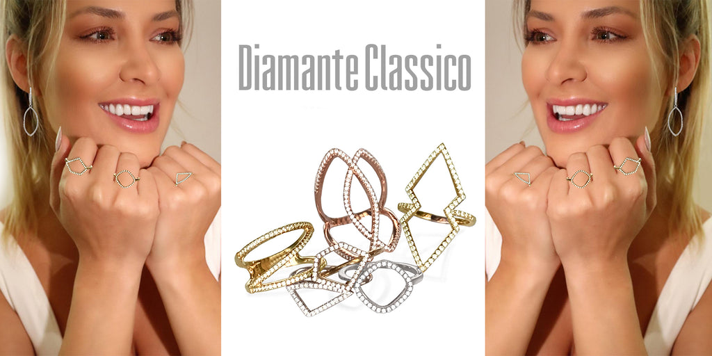 Anillo de moda con diamantes geométricos de oro de 14k OR1D