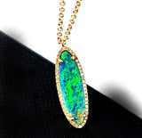 14k gold elongated oval shape opal and diamond necklace MN26193OP