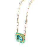 14k emerald cut blue topaz, turquoise & diamond necklace MN0755YBT