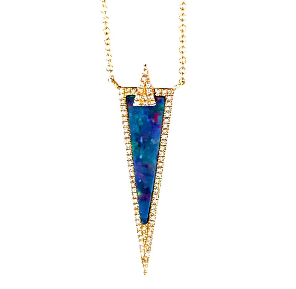 14k elongated triangle opal and diamond necklace MN24363OP