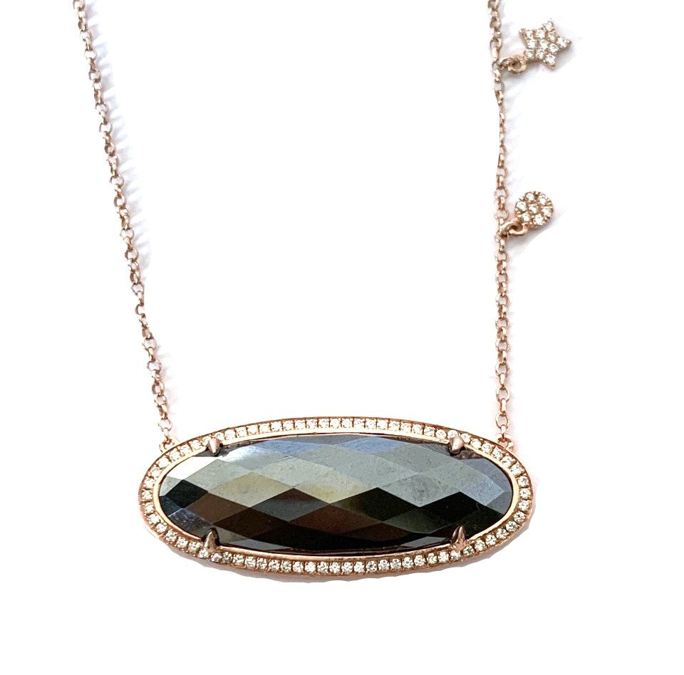 14k gold oval hematite necklace MN71567HN