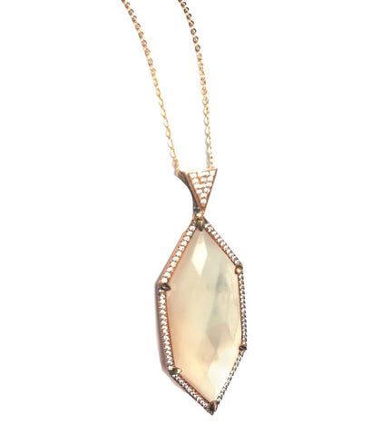 14K Polygon Mother of Pearl Diamond Necklace ON2WMP